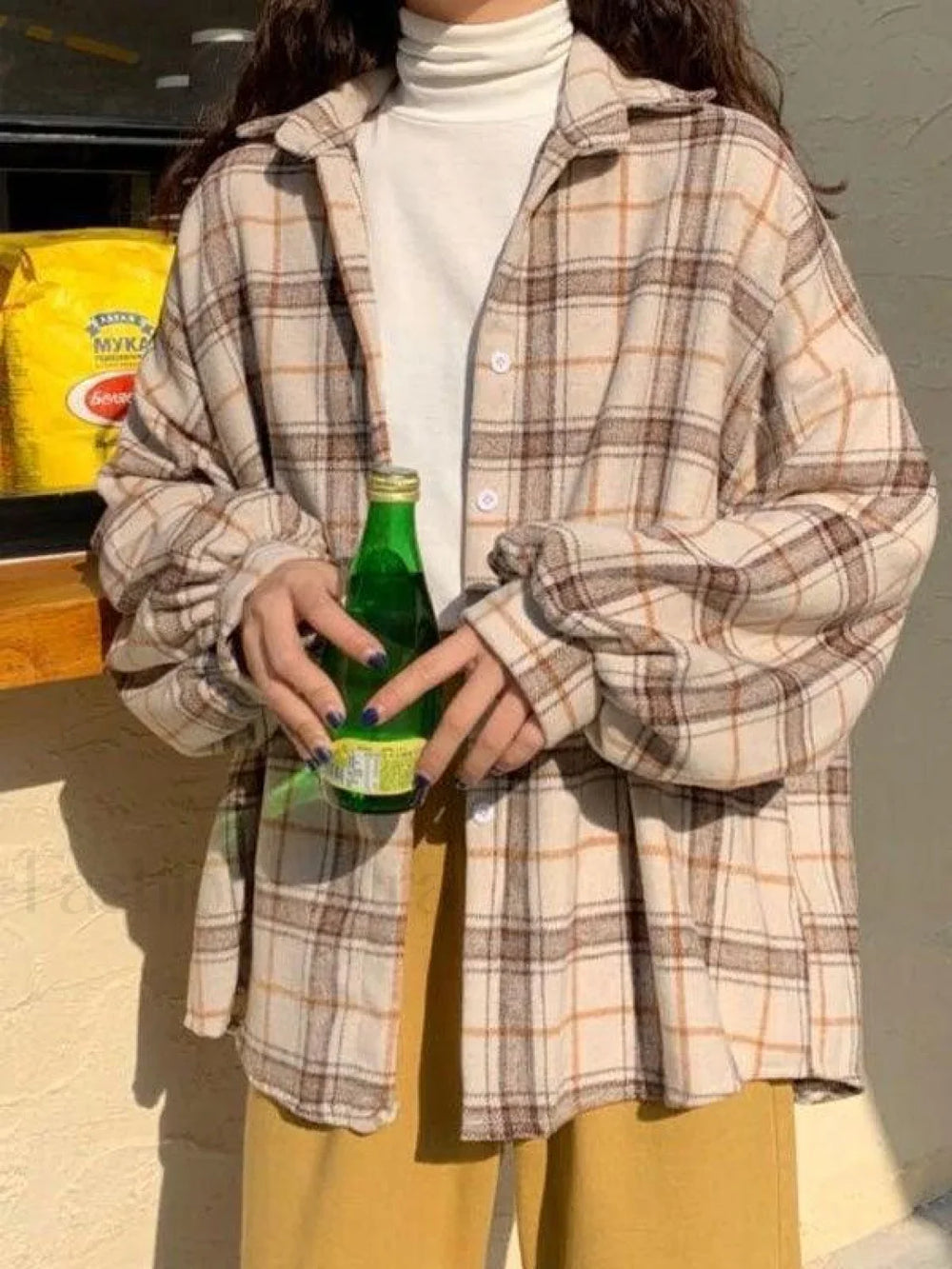 Checkered Print Button Blouse Shirts