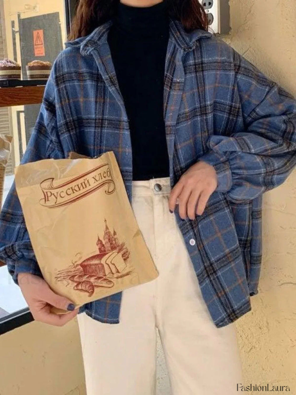 Checkered Print Button Blouse Shirts