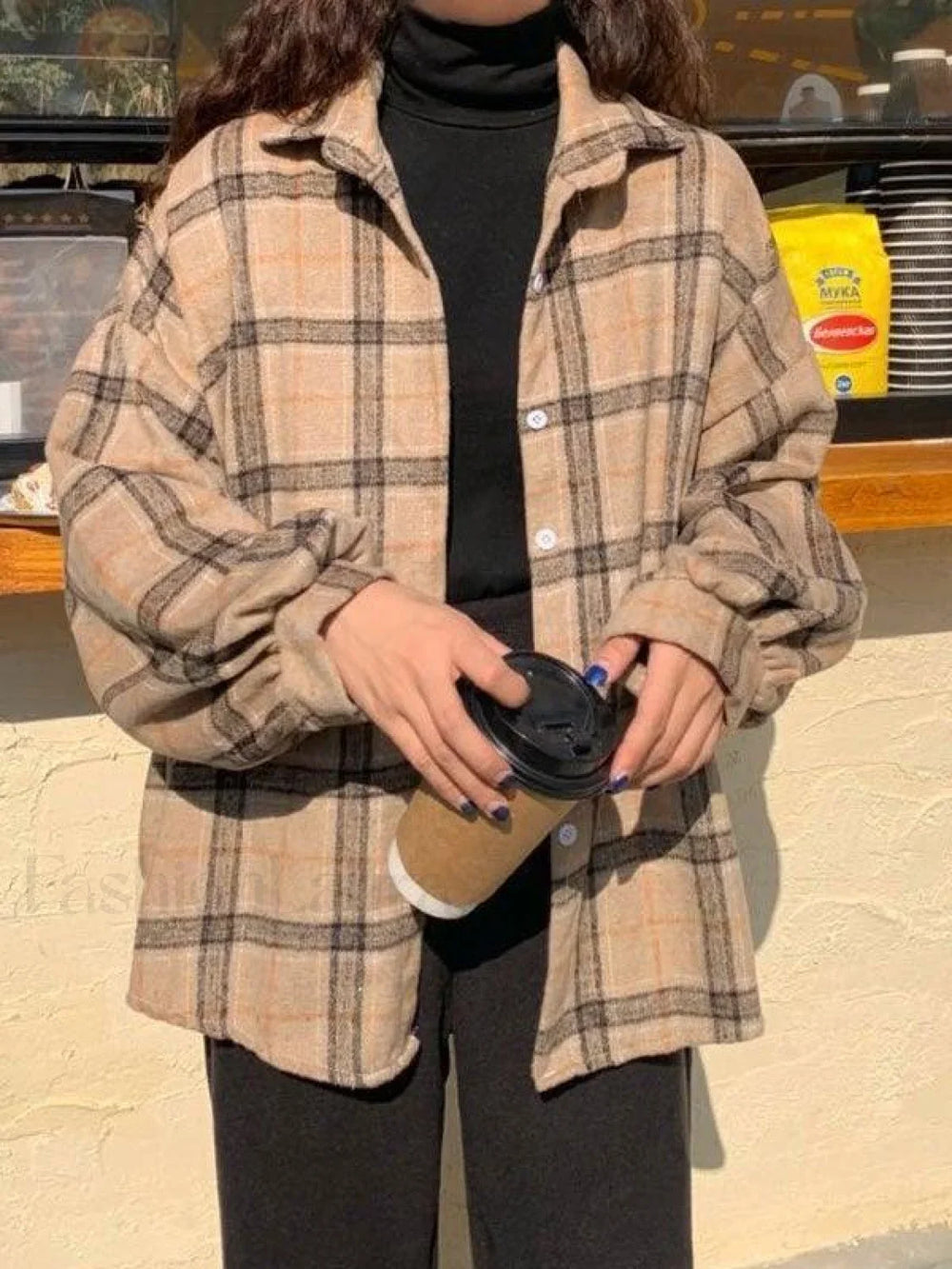 Checkered Print Button Blouse Shirts