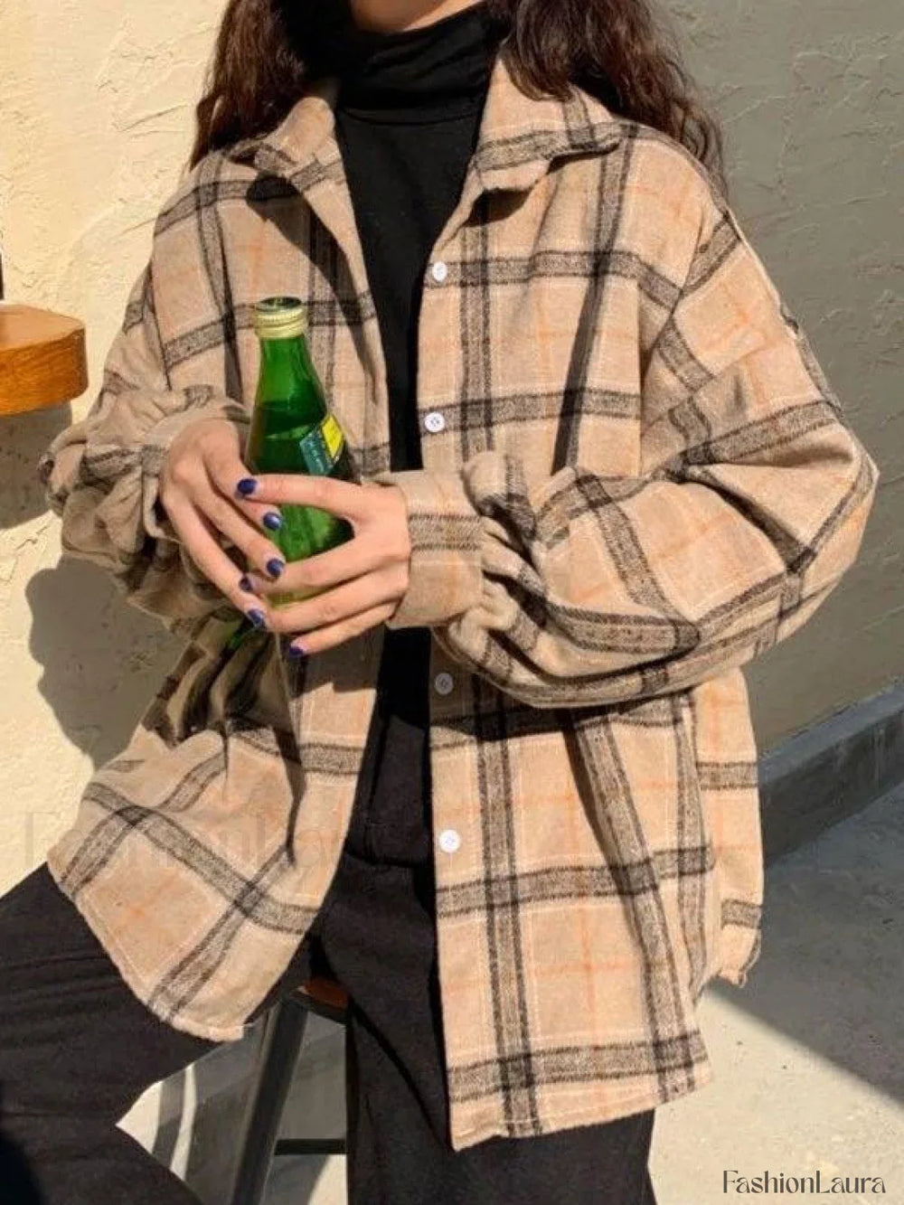 Checkered Print Button Blouse Shirts