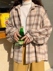 Checkered Print Button Blouse Shirts