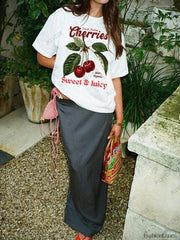 Cherry Pattern Letter Print T Shirt white / S
