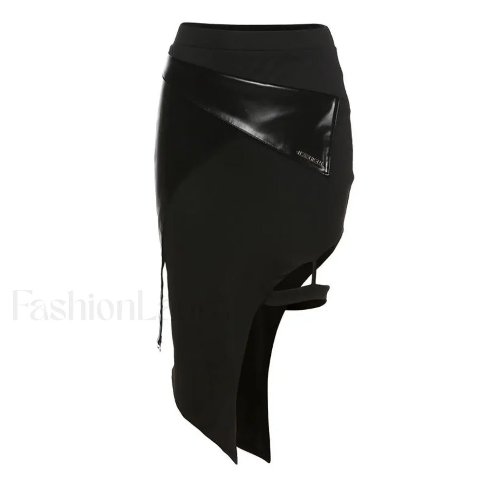 Chic Black Elastic Slit Waist Women’s Casual Skirt BLACK / S