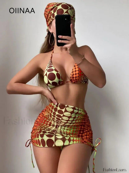 Chic Printed Lace Three Piece Set