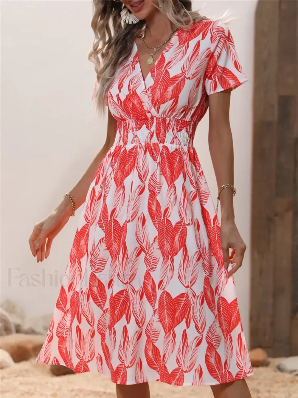 Chic Summer Fashionable Floral Navy Sleeveless Elegant Holiday Midi Dress CORAL / S