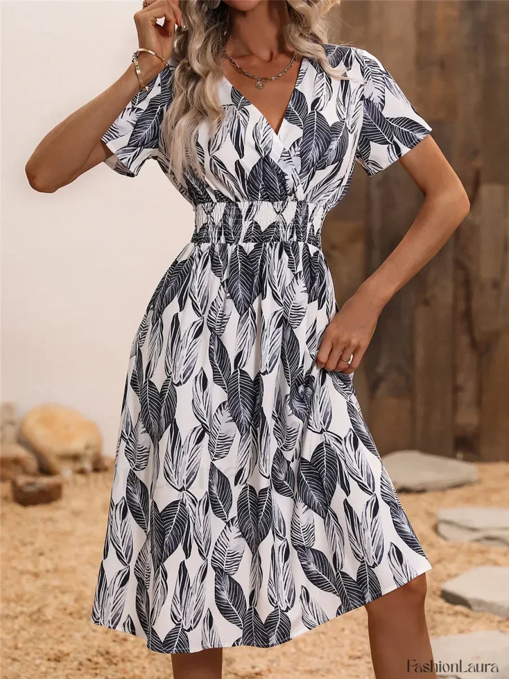Chic Summer Fashionable Floral Navy Sleeveless Elegant Holiday Midi Dress Zebra stripe / S