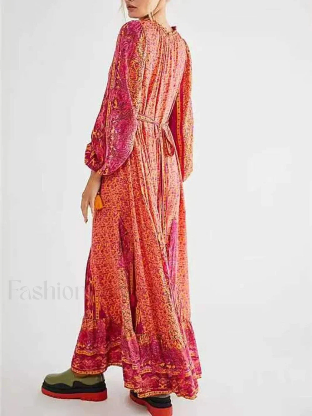 Chiffon Lantern Sleeve Boho Dress