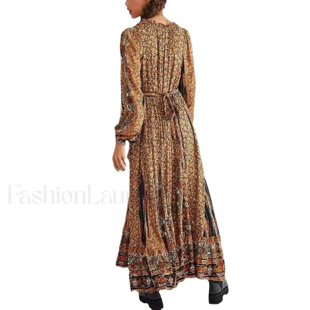 Chiffon Lantern Sleeve Boho Dress