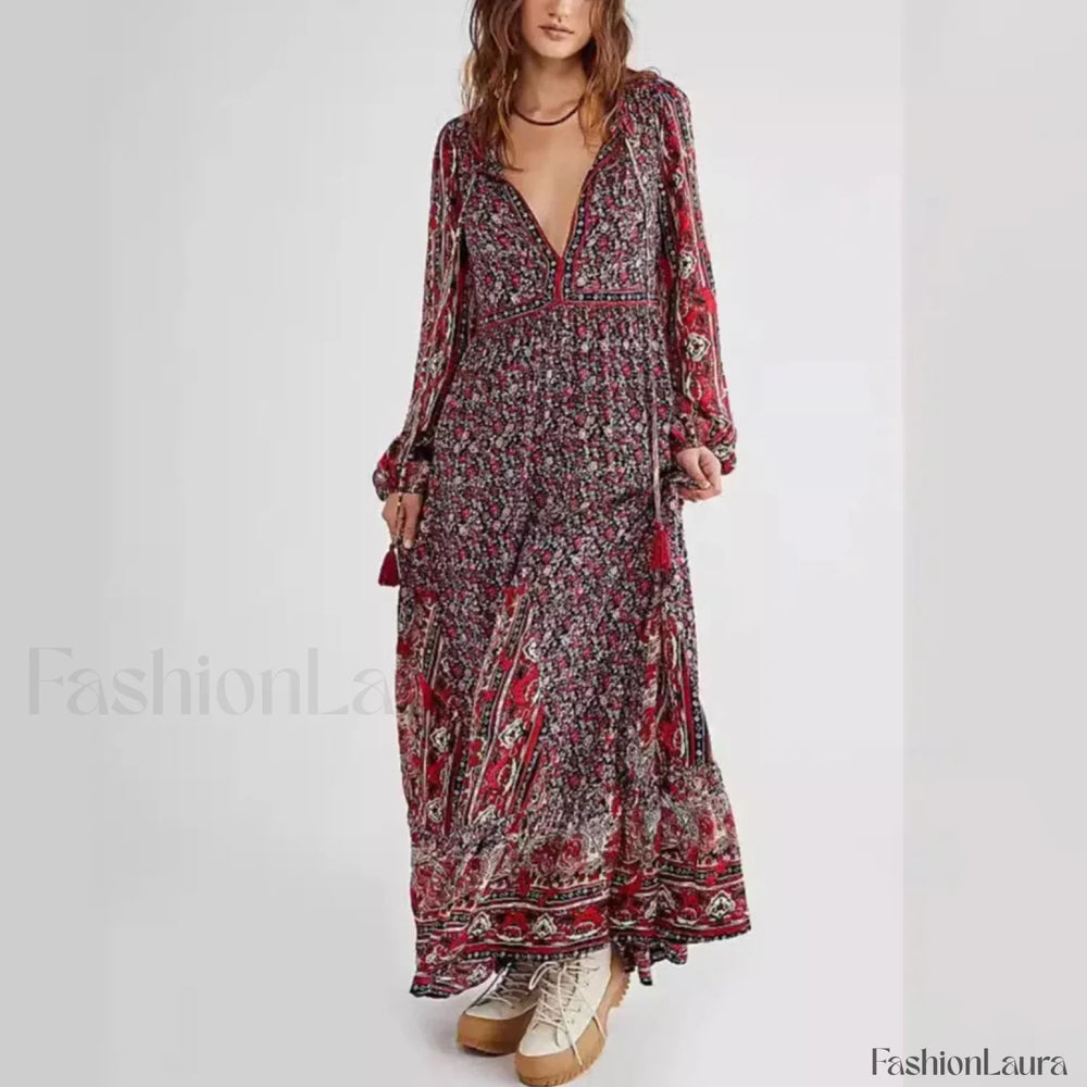 Chiffon Lantern Sleeve Boho Dress Color2 / S