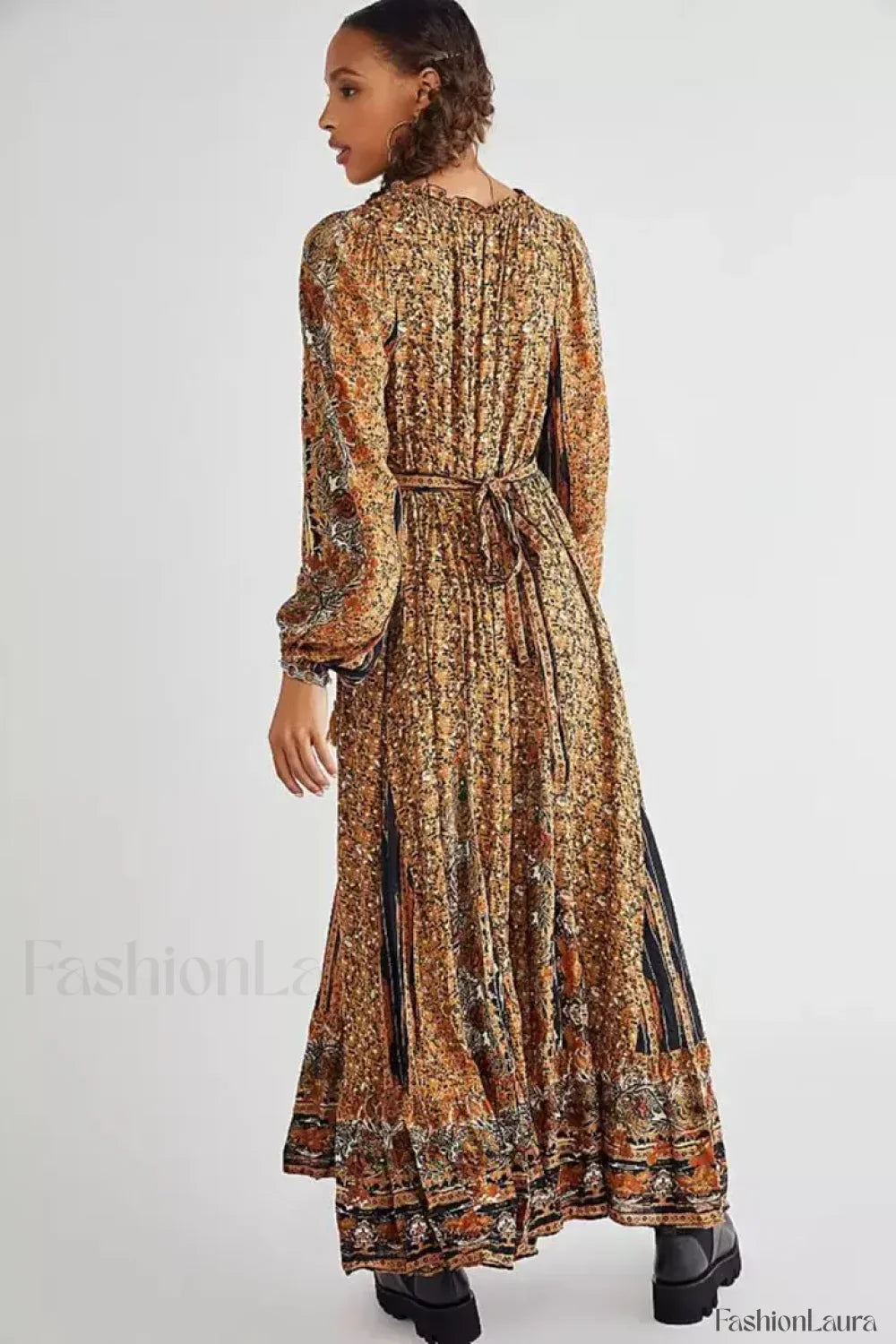 Chiffon Lantern Sleeve Boho Dress Color3 / S