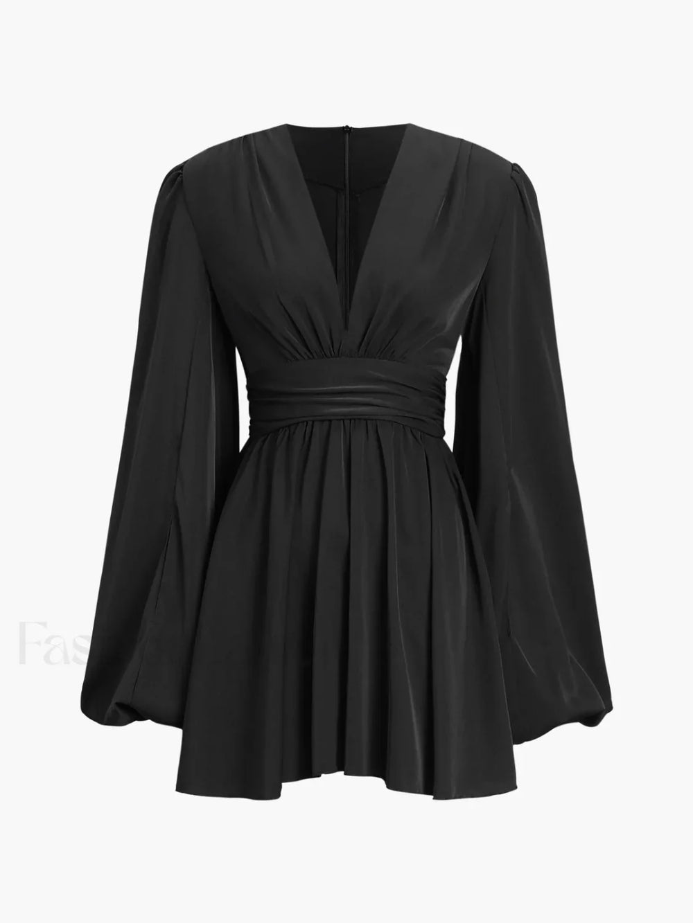 Chiffon Low Cut V neck Modern Pleated Zip Mini Dress Dresses