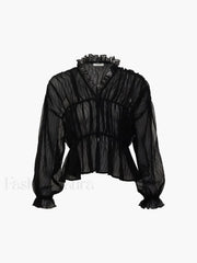 Chiffon Ruffle Graceful Detail Blouse Blouses