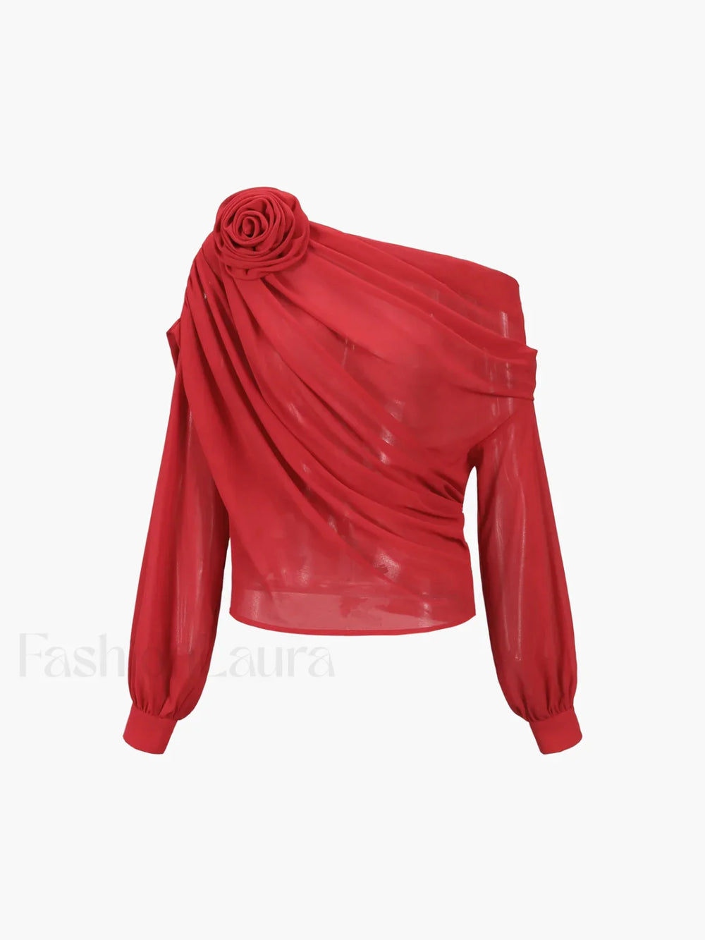 Chiffon Semi sheer One Shoulder Asymmetrical Blouse Blouses