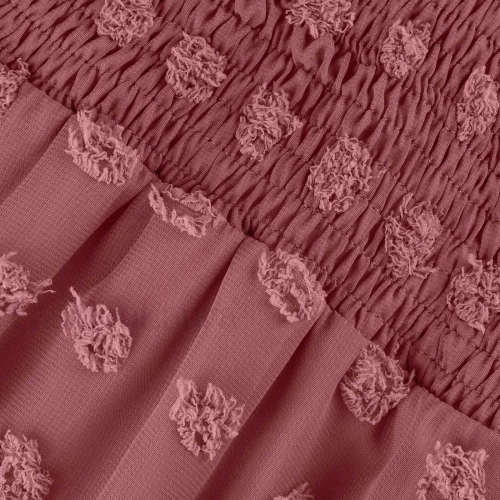 Chiffon Smocked Fur Ball Point Short Sleeve Holiday Beach A line 2024 Summer Female Sun Mini Dress