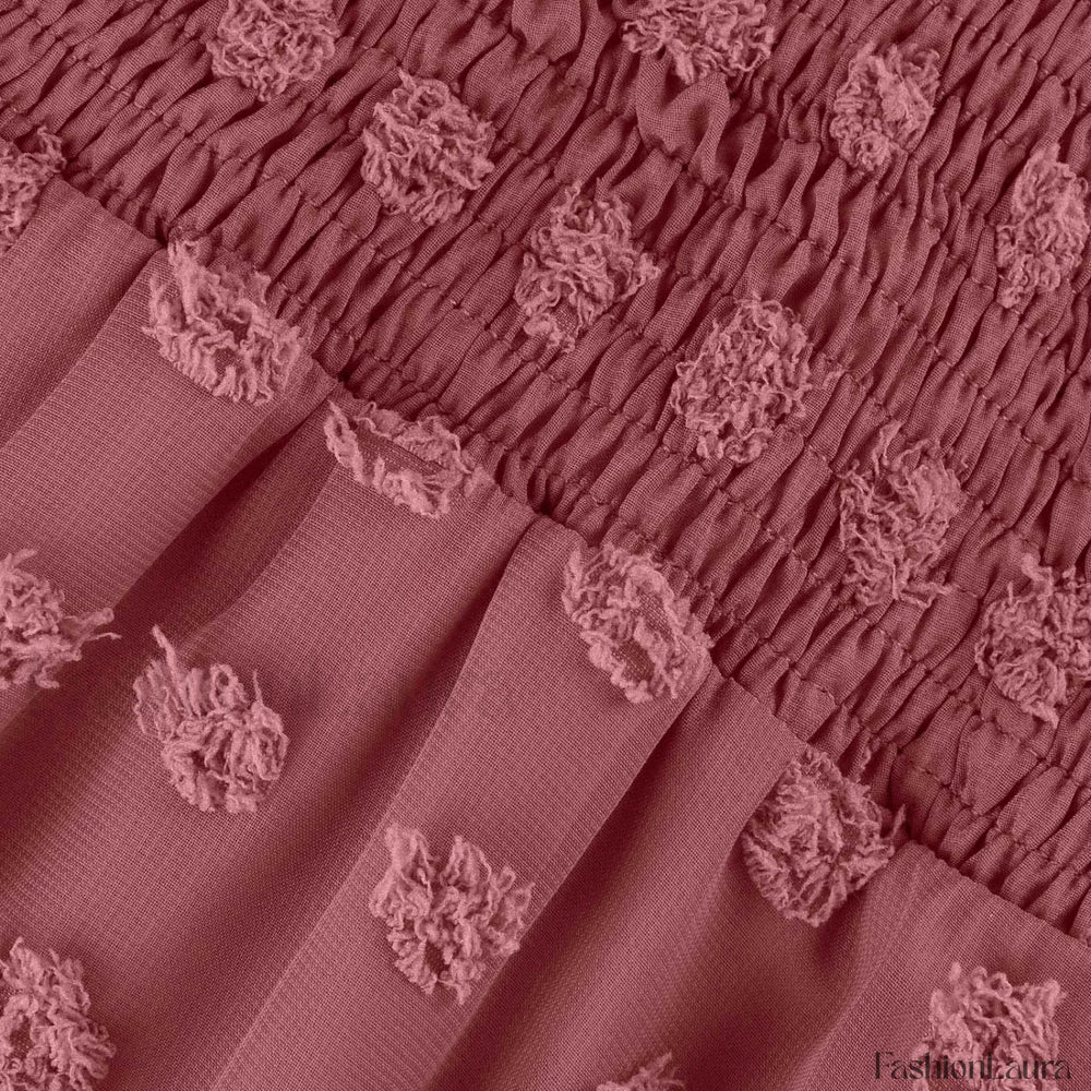 Chiffon Smocked Fur Ball Point Short Sleeve Holiday Beach A line 2024 Summer Female Sun Mini Dress