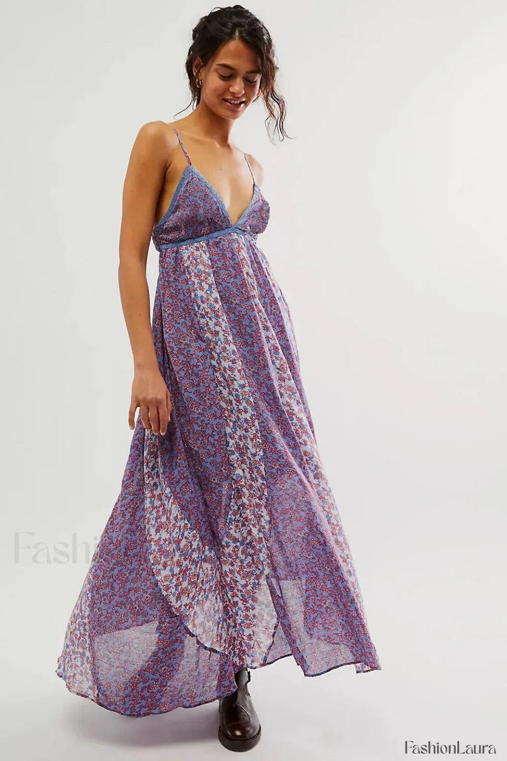 Chiffon Strap Backless Boho Dress Lavender / S