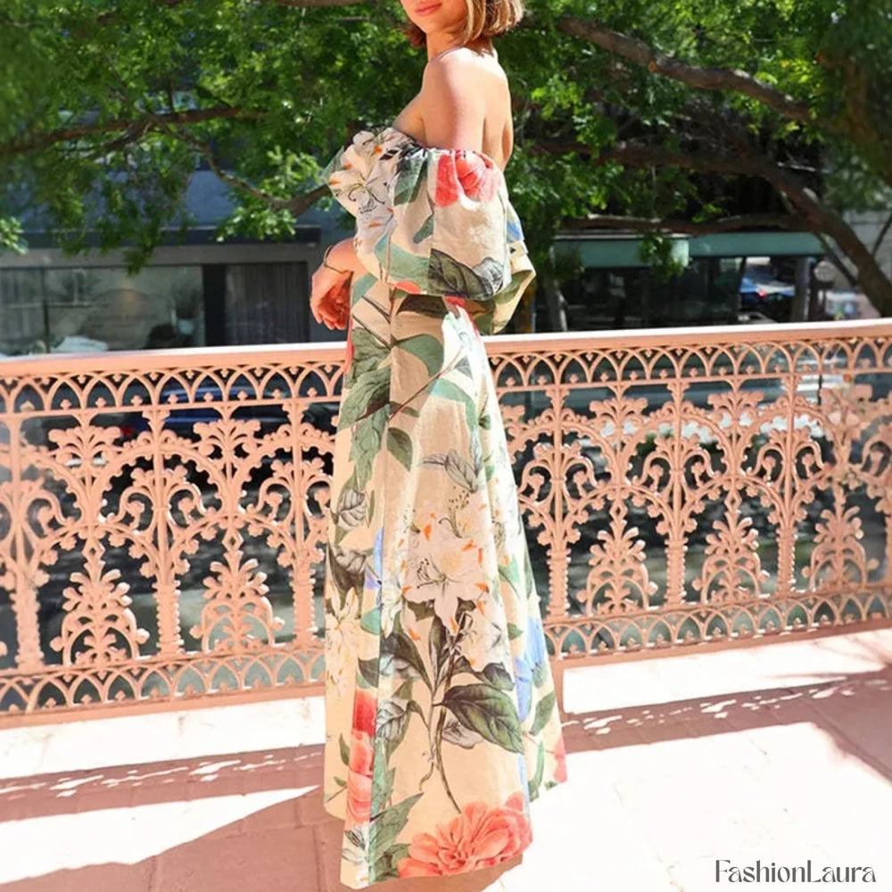 Chiffon Strapless Floral Dress