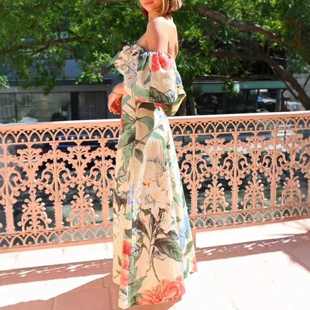 Chiffon Strapless Floral Dress