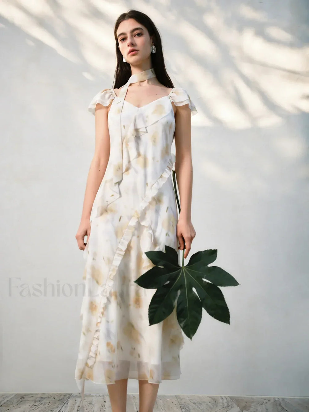 Chiffon Strappy Fly Floral Dress Yellow fly sleeve / XXS