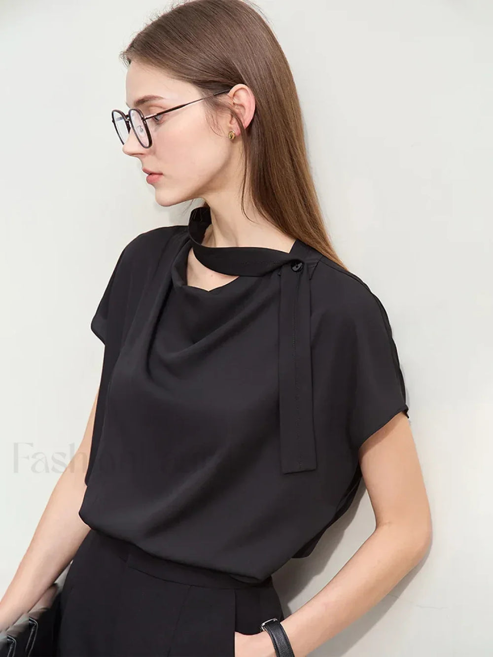 Chiffon Tie Neck Blouse T Shirt