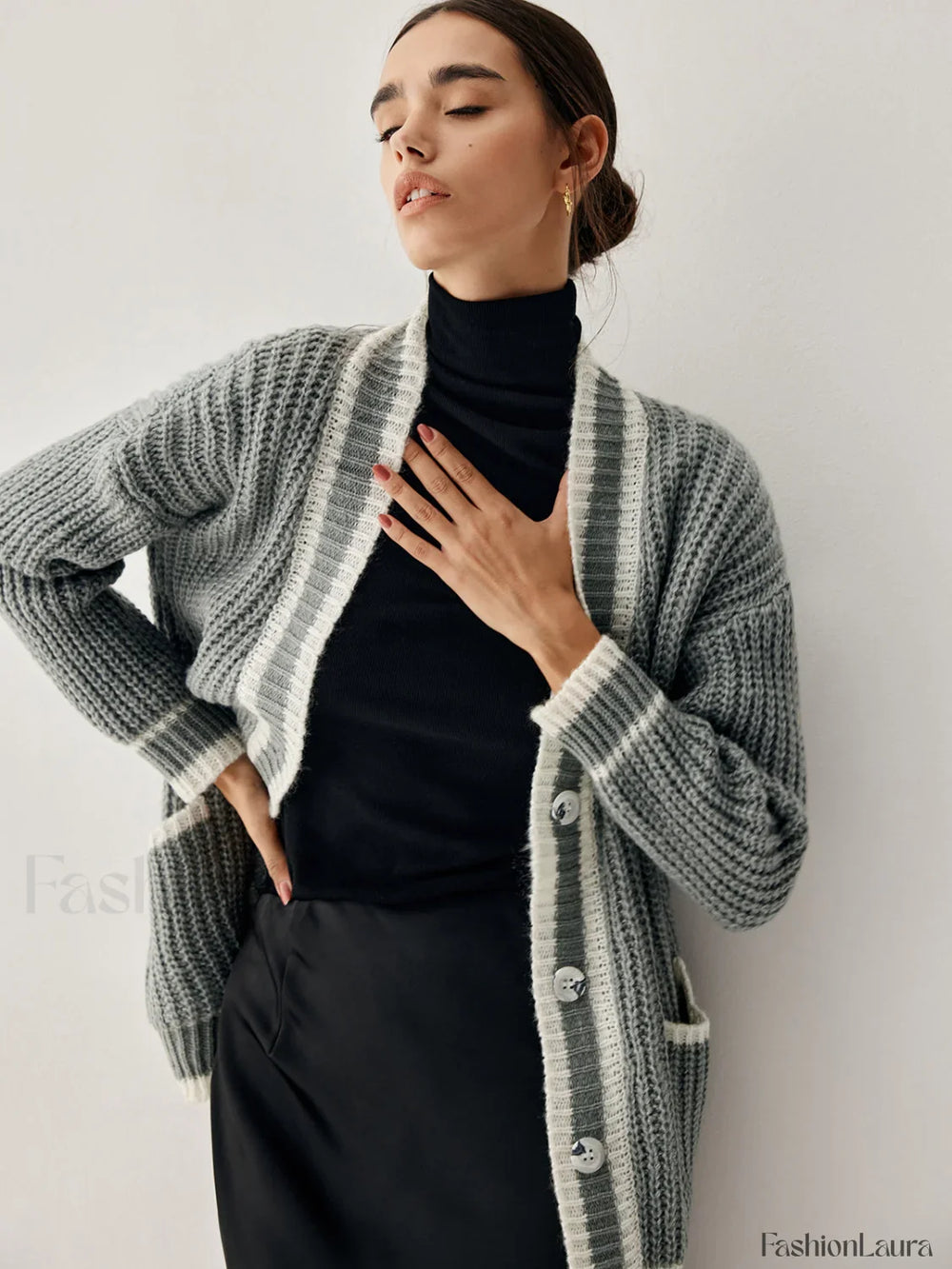 Chunky Knit Double Trendy Pockets Slouchy Cardigan Sweaters L