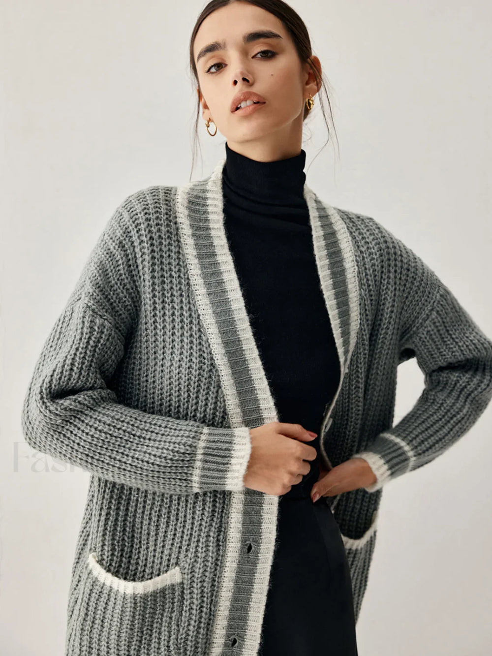 Chunky Knit Double Trendy Pockets Slouchy Cardigan Sweaters L