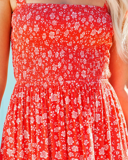 Claira Floral Tie Strap Maxi Dress - Orange