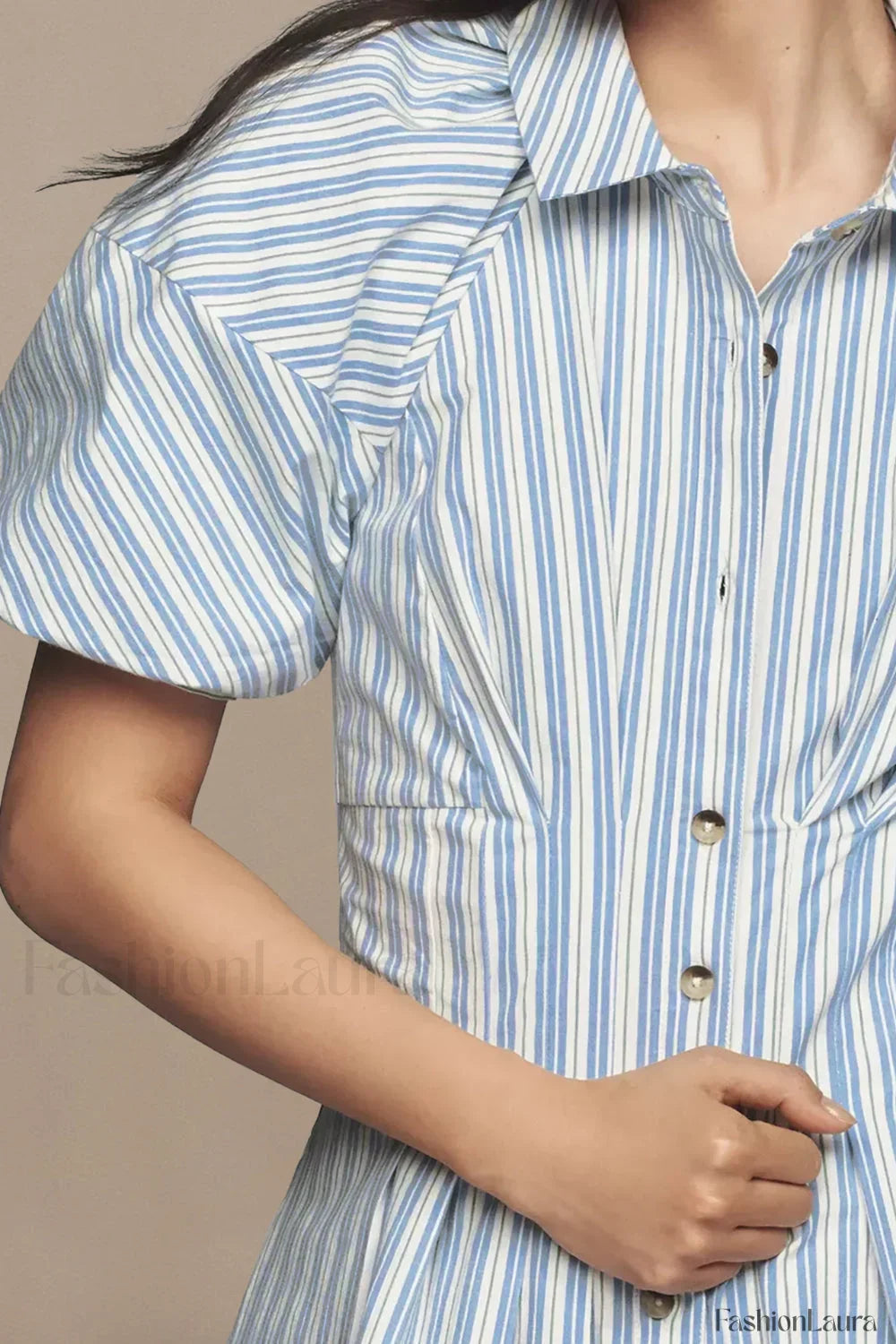 Collared Striped Shirt Button Front Work Skirt