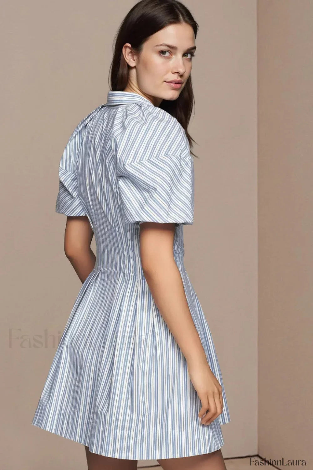 Collared Striped Shirt Button Front Work Skirt