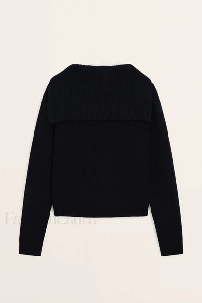 College Style Navy Collar Knit Cardigan