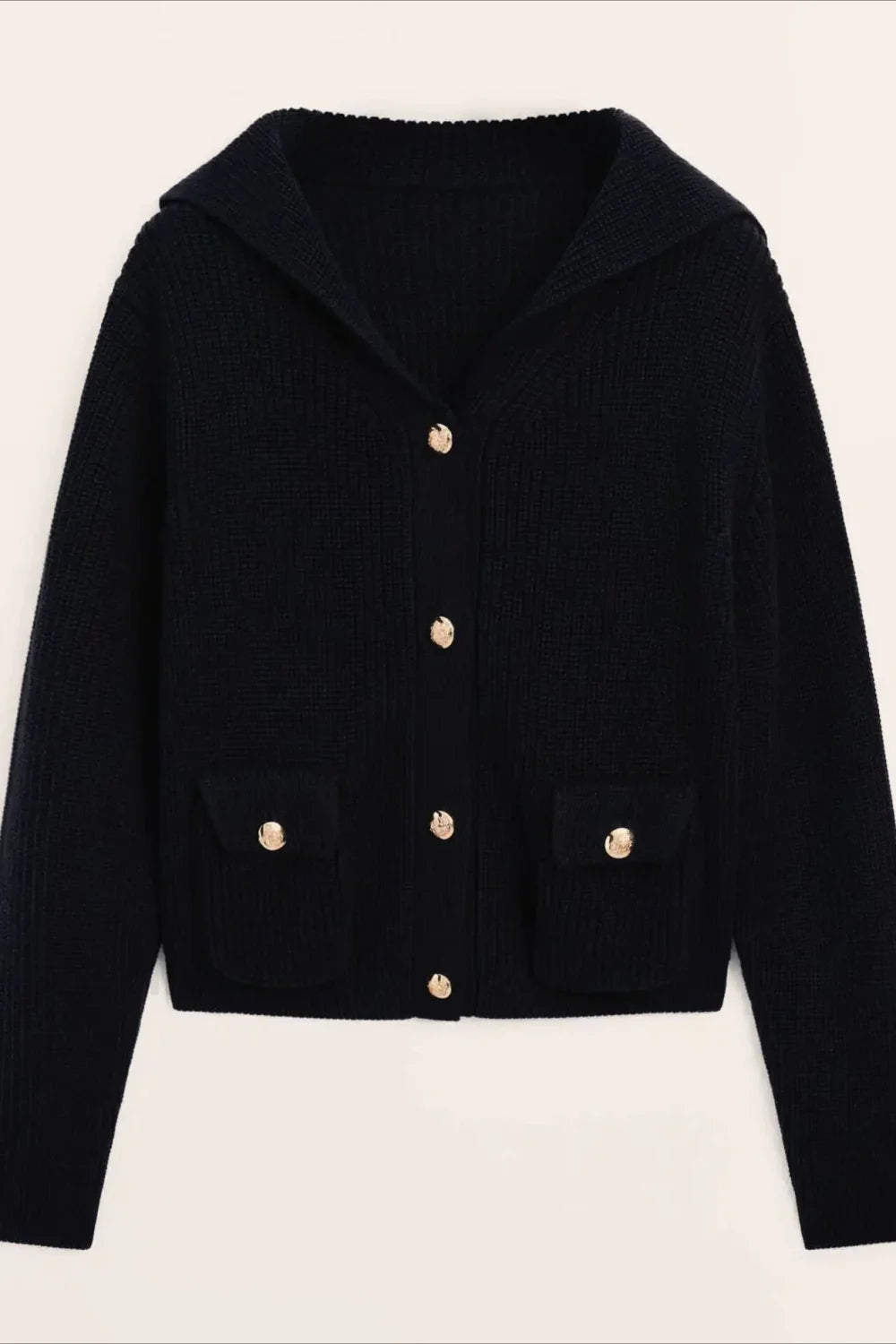 College Style Navy Collar Knit Cardigan Navy blue / S