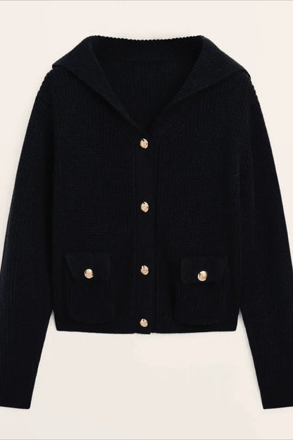 College Style Navy Collar Knit Cardigan Navy blue / S