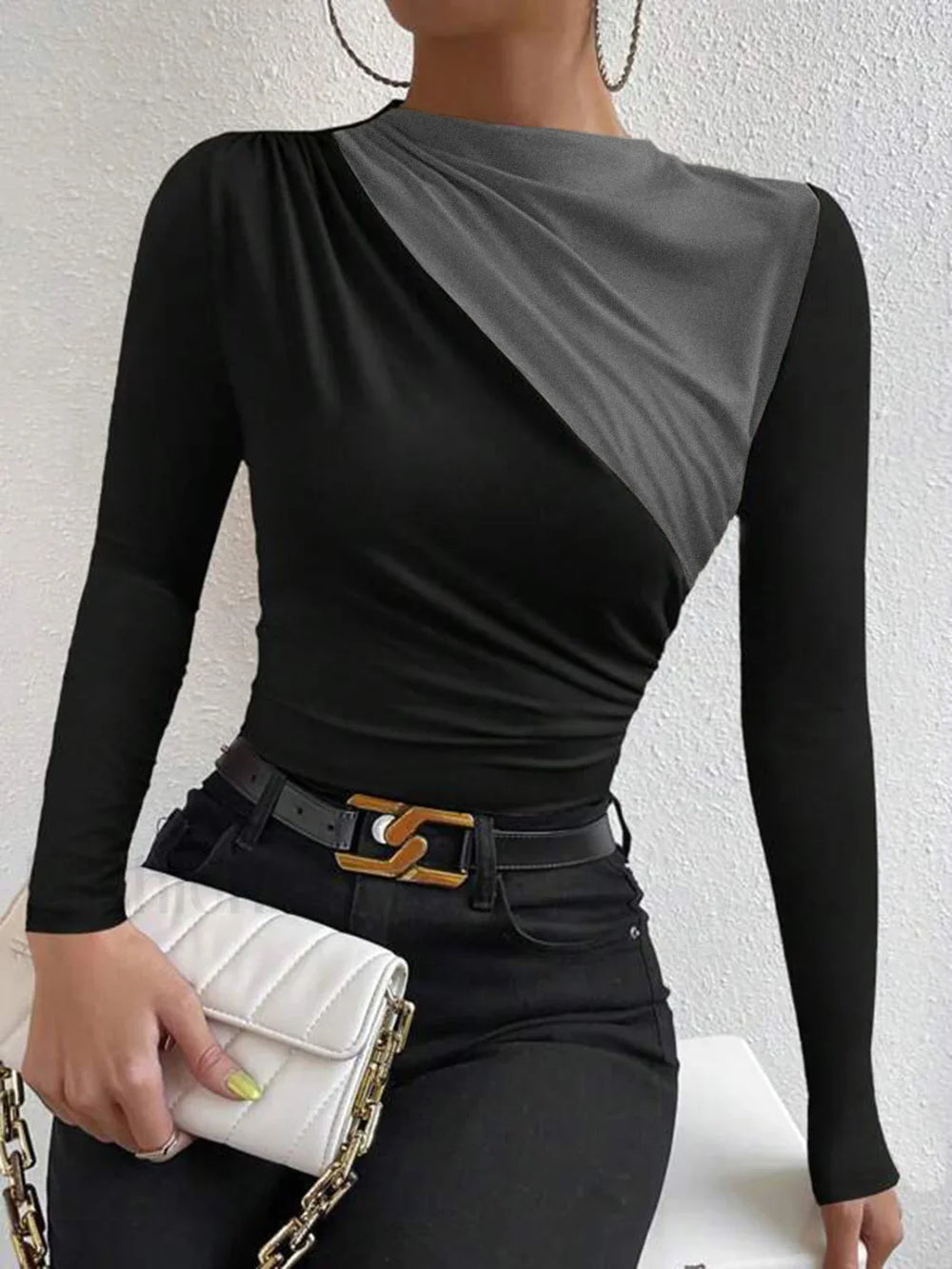 Color Block Long Sleeve T Shirt Grey / XS T Shirts