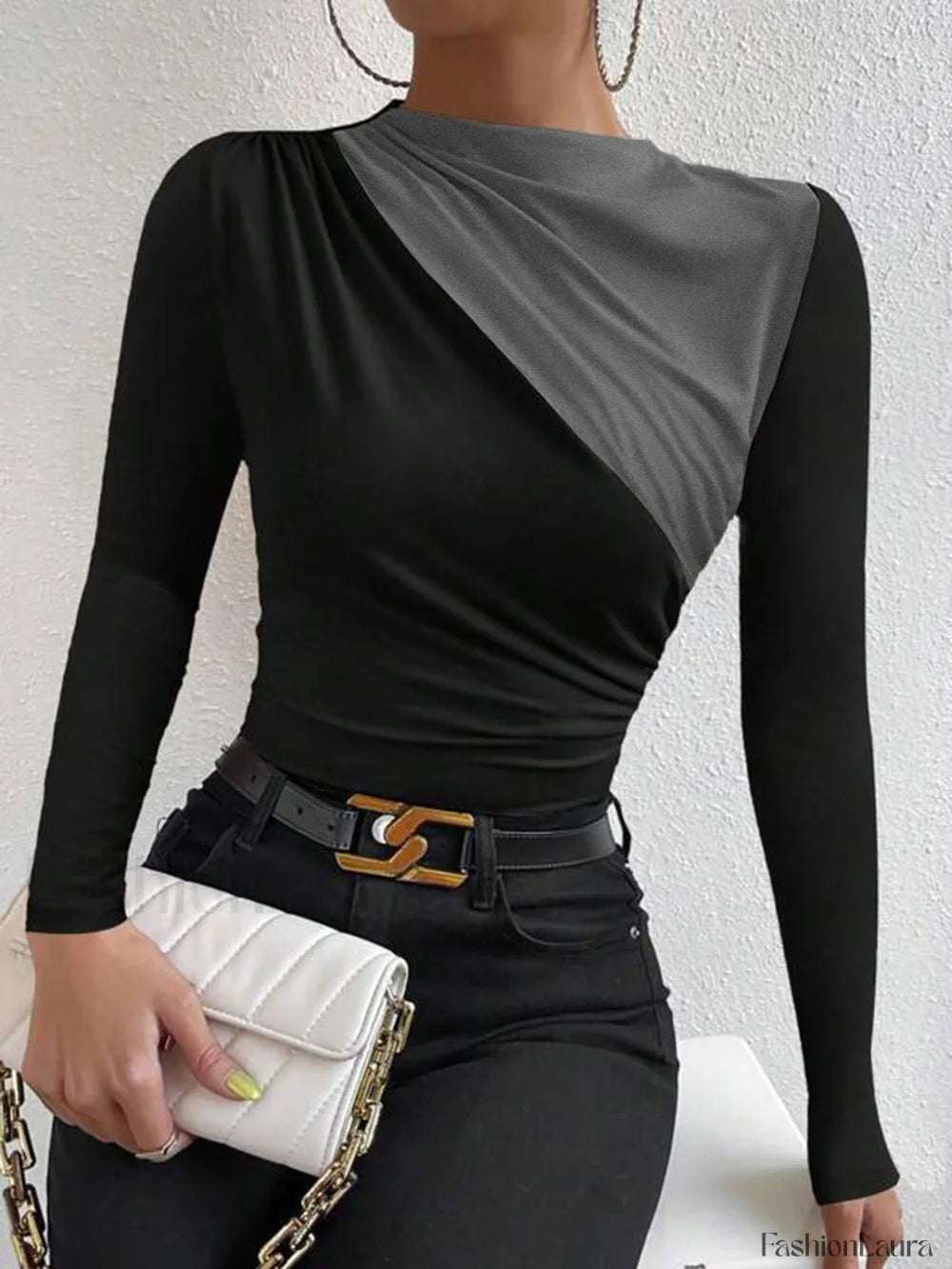 Color Block Long Sleeve T Shirt Grey / XS T Shirts