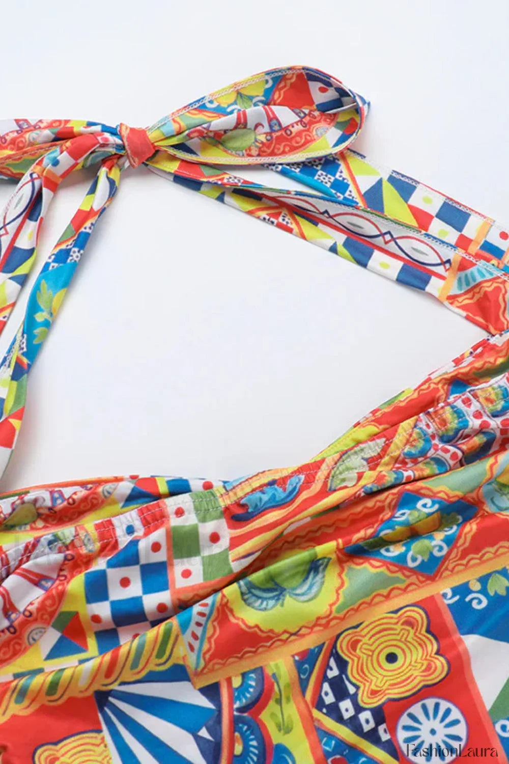 Color Block Neck Split Party Style Floral Dress