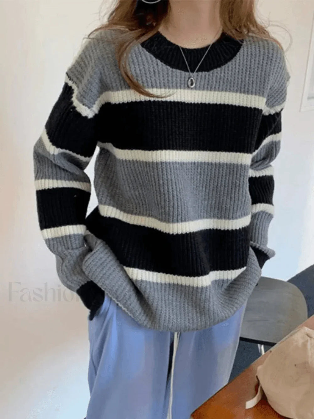 Color Block Striped Knit Sweater Sweaters