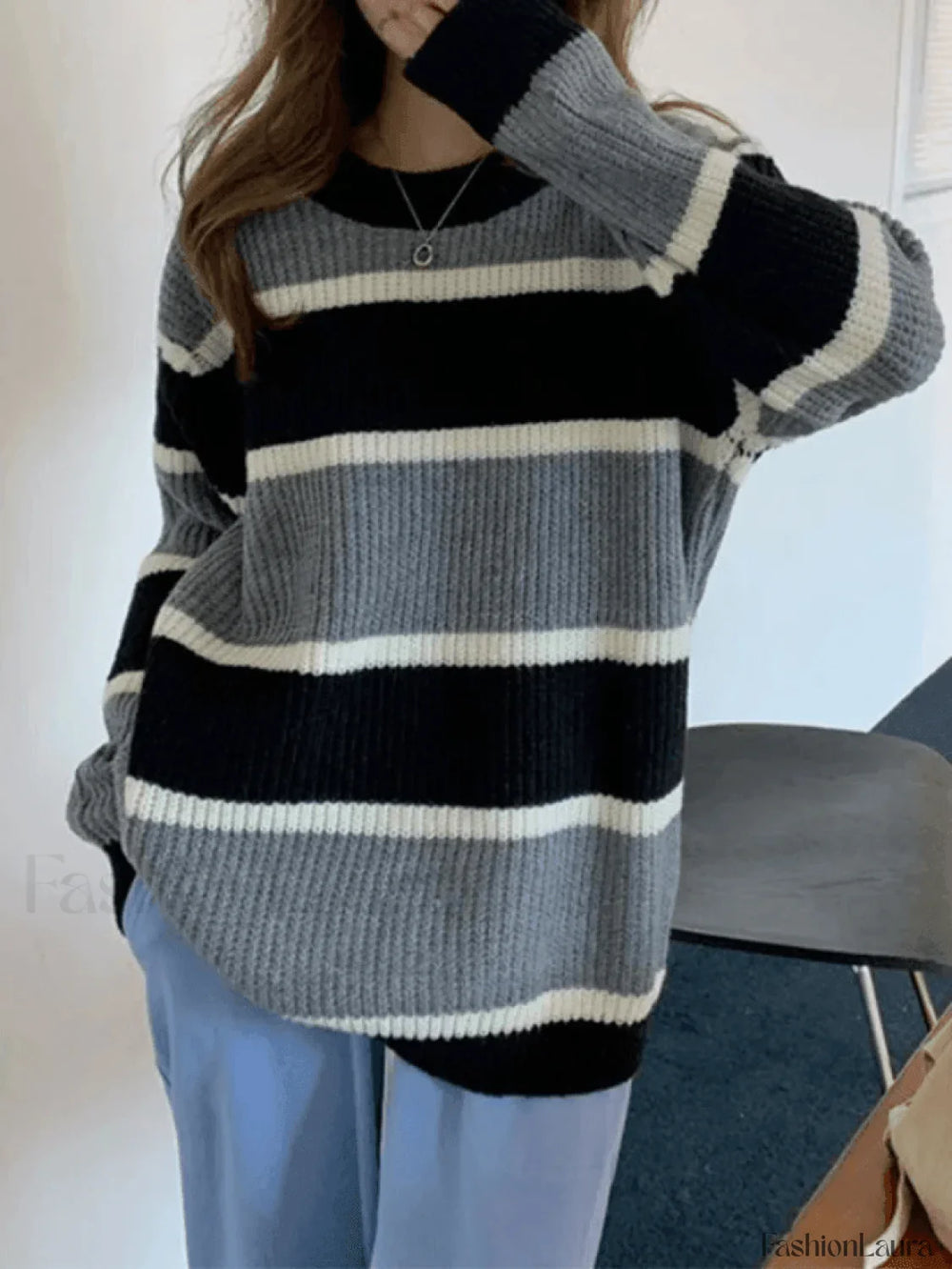 Color Block Striped Knit Sweater Sweaters