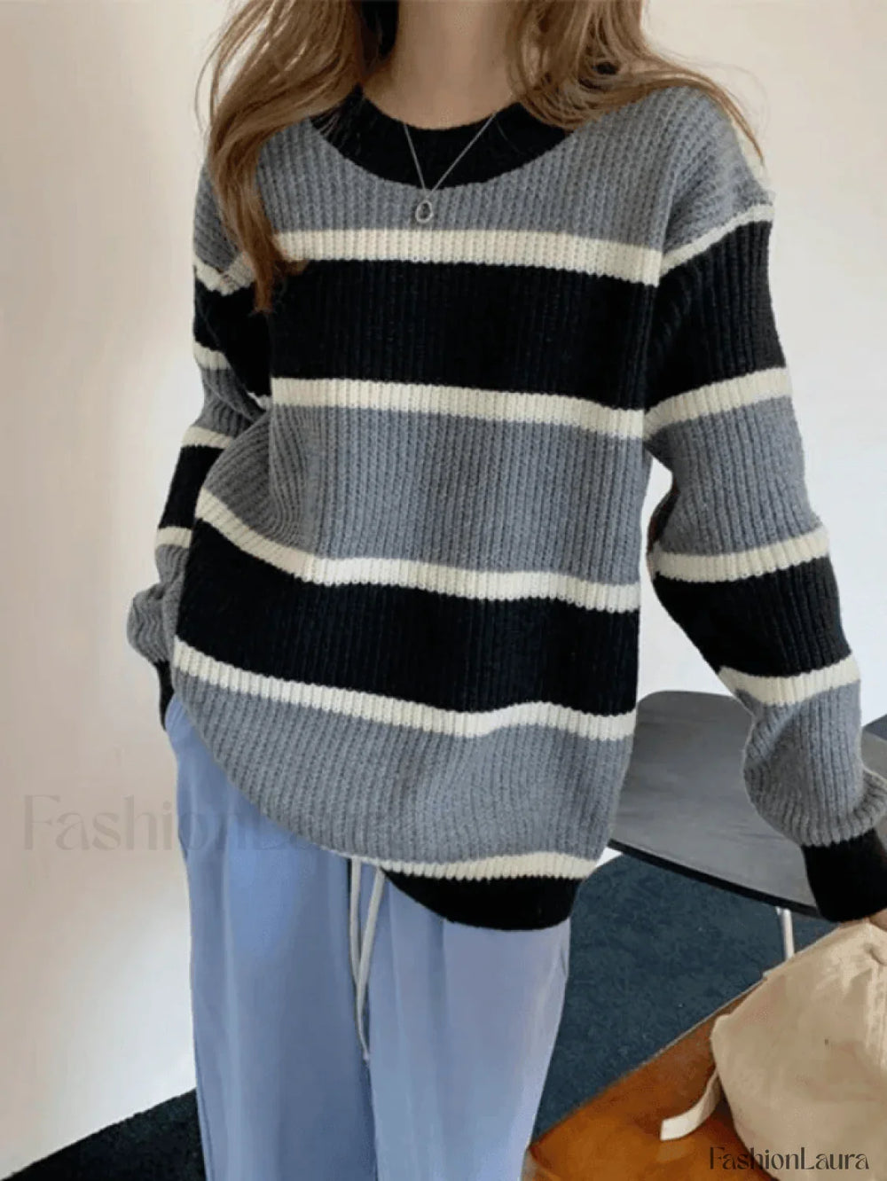Color Block Striped Knit Sweater Sweaters