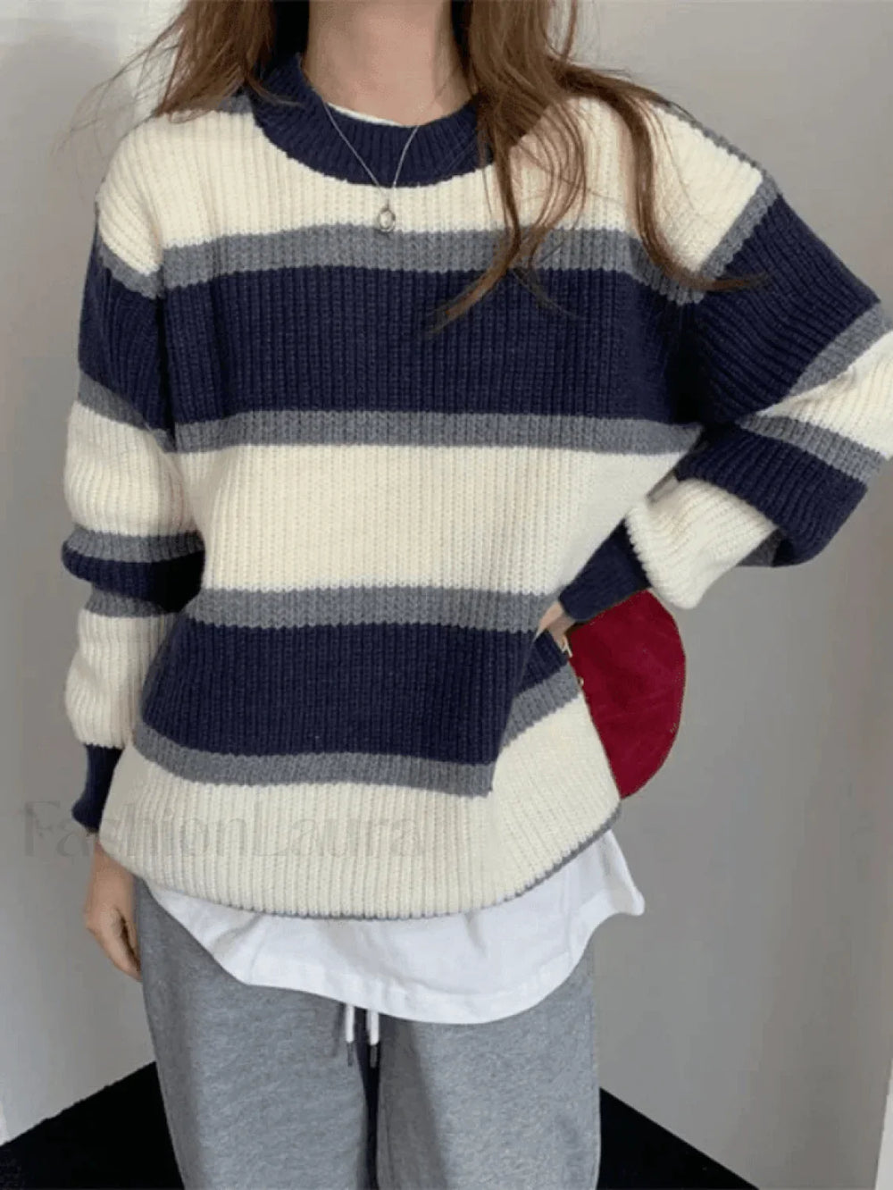 Color Block Striped Knit Sweater Sweaters