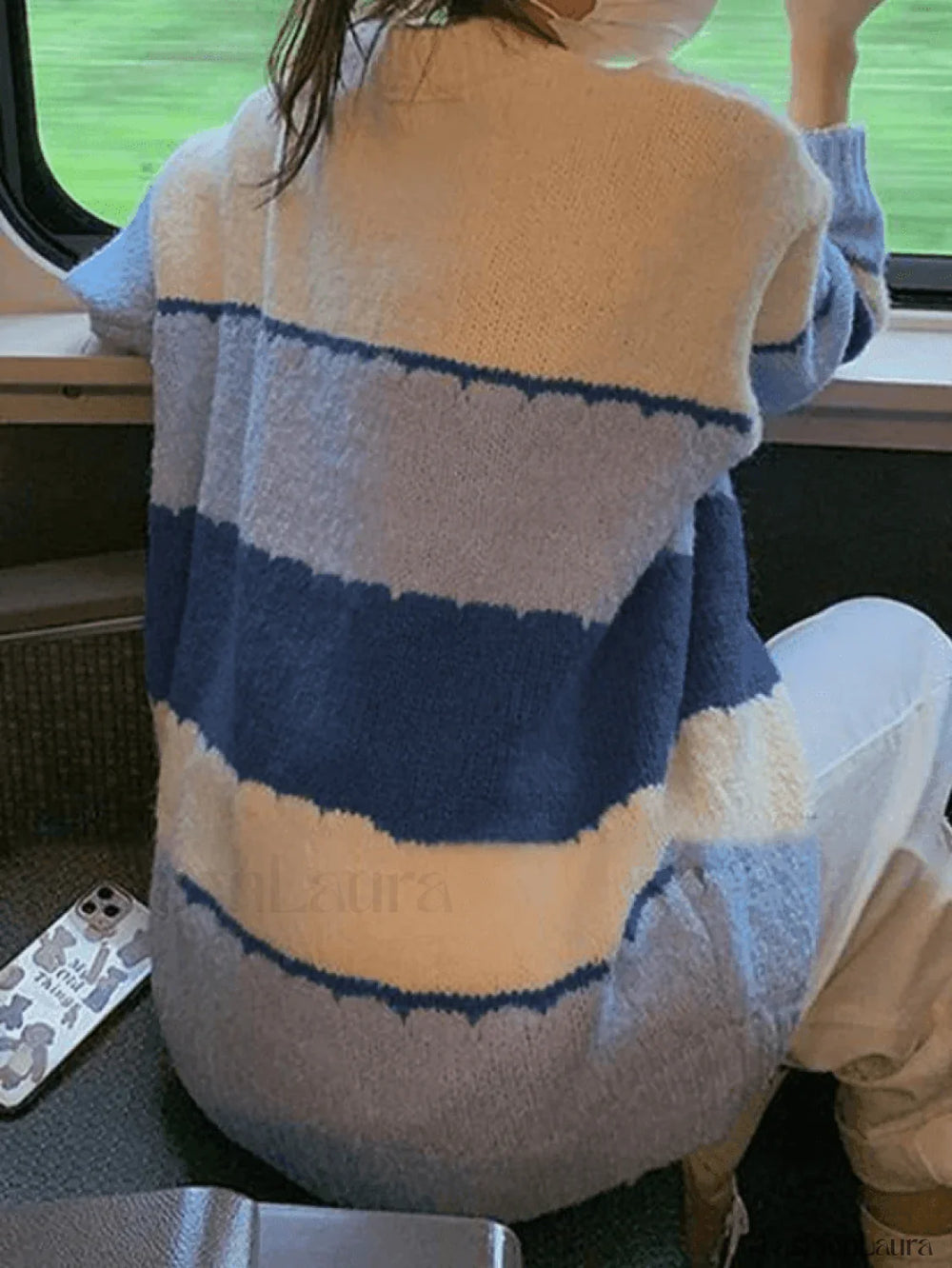 Color Block Striped Sweater Blue / ONE SIZE Sweaters