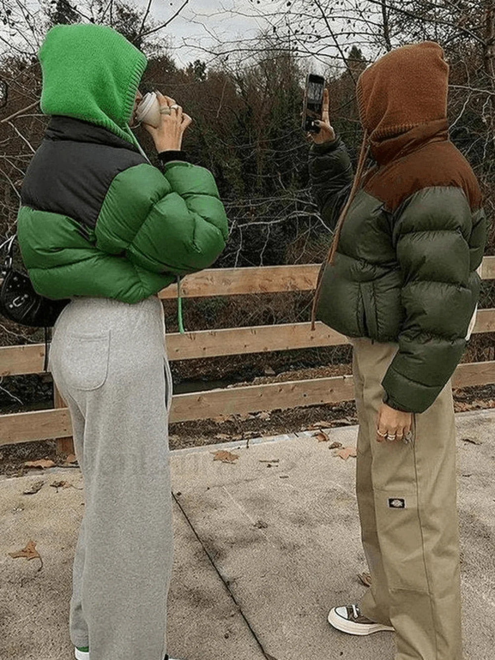 Color Block Zip Up Puffer Jacket Jackets