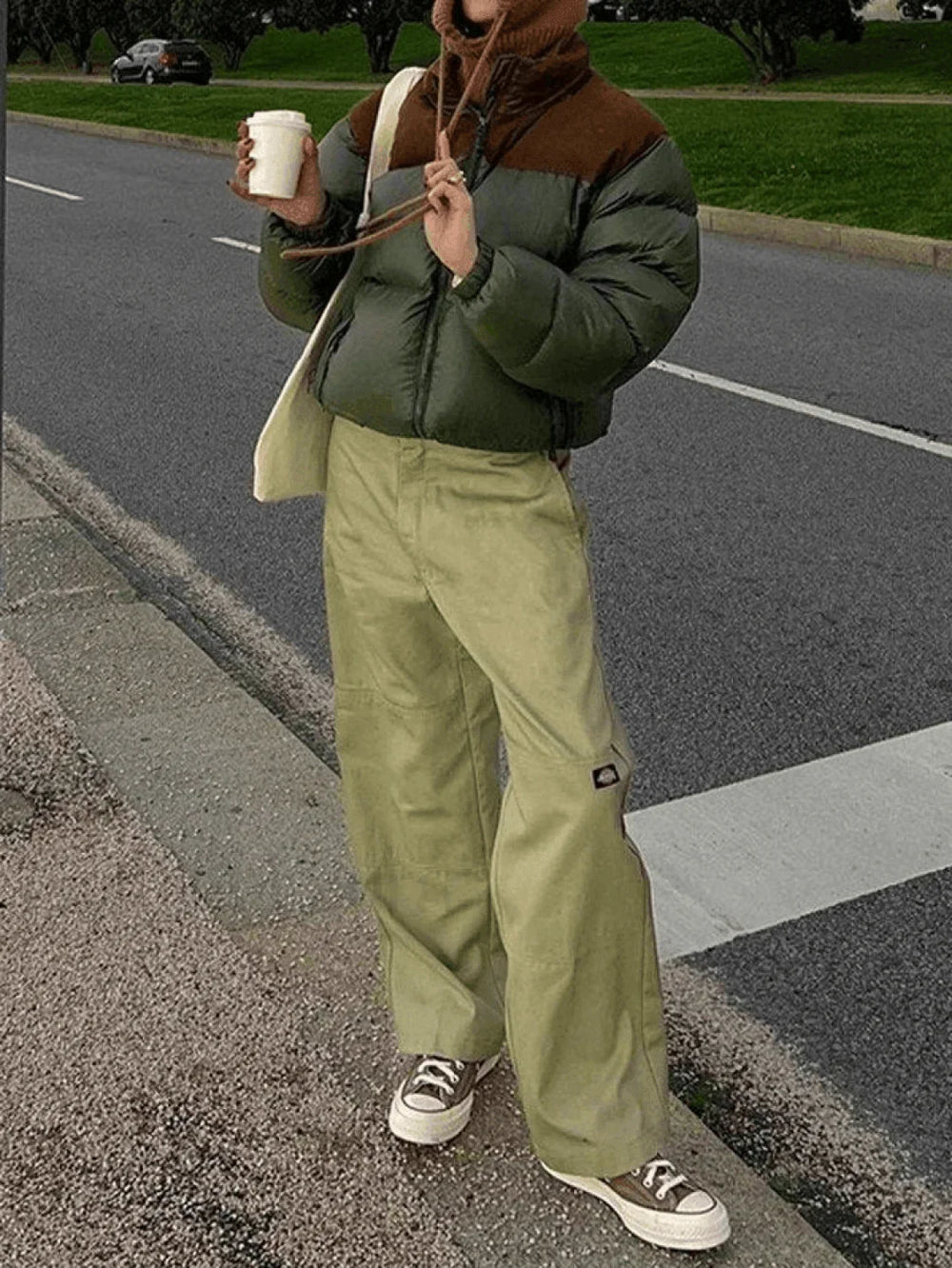 Color Block Zip Up Puffer Jacket Jackets