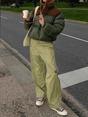 Color Block Zip Up Puffer Jacket Jackets