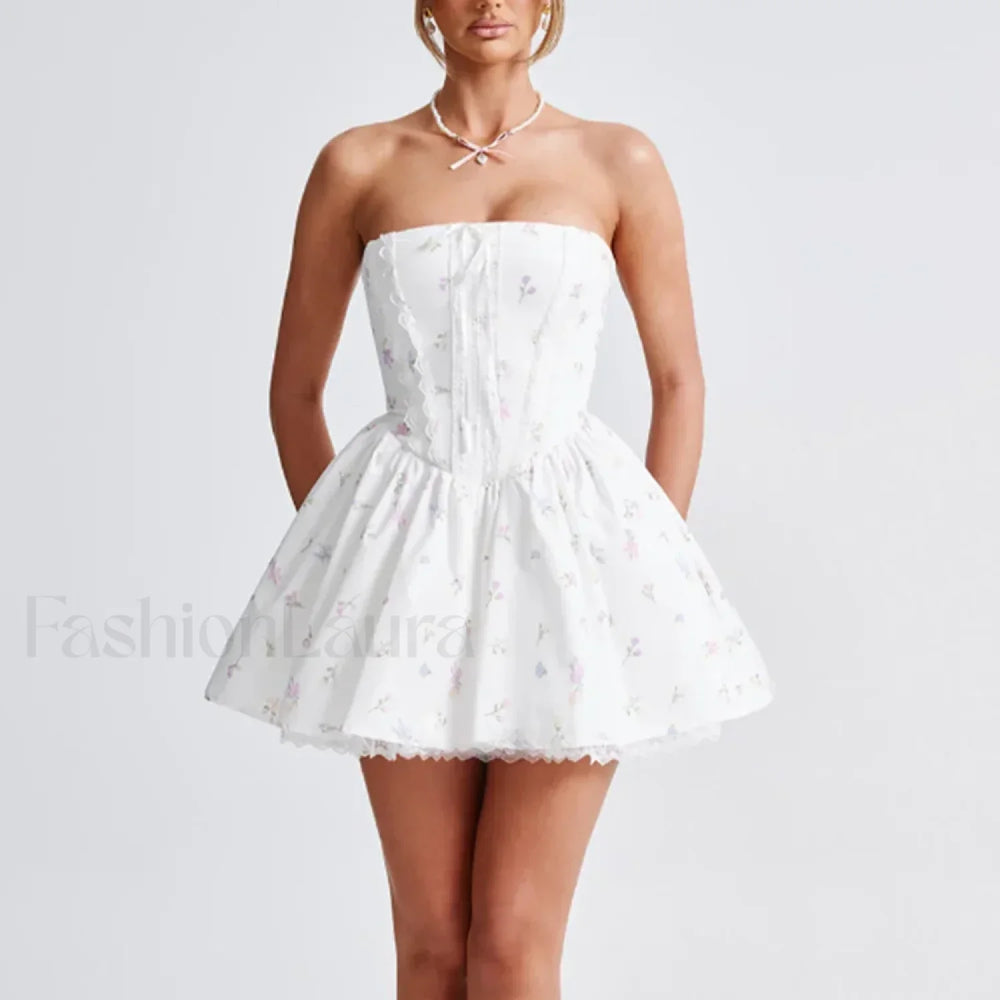 Colorblock Strapless A Line Floral Dress