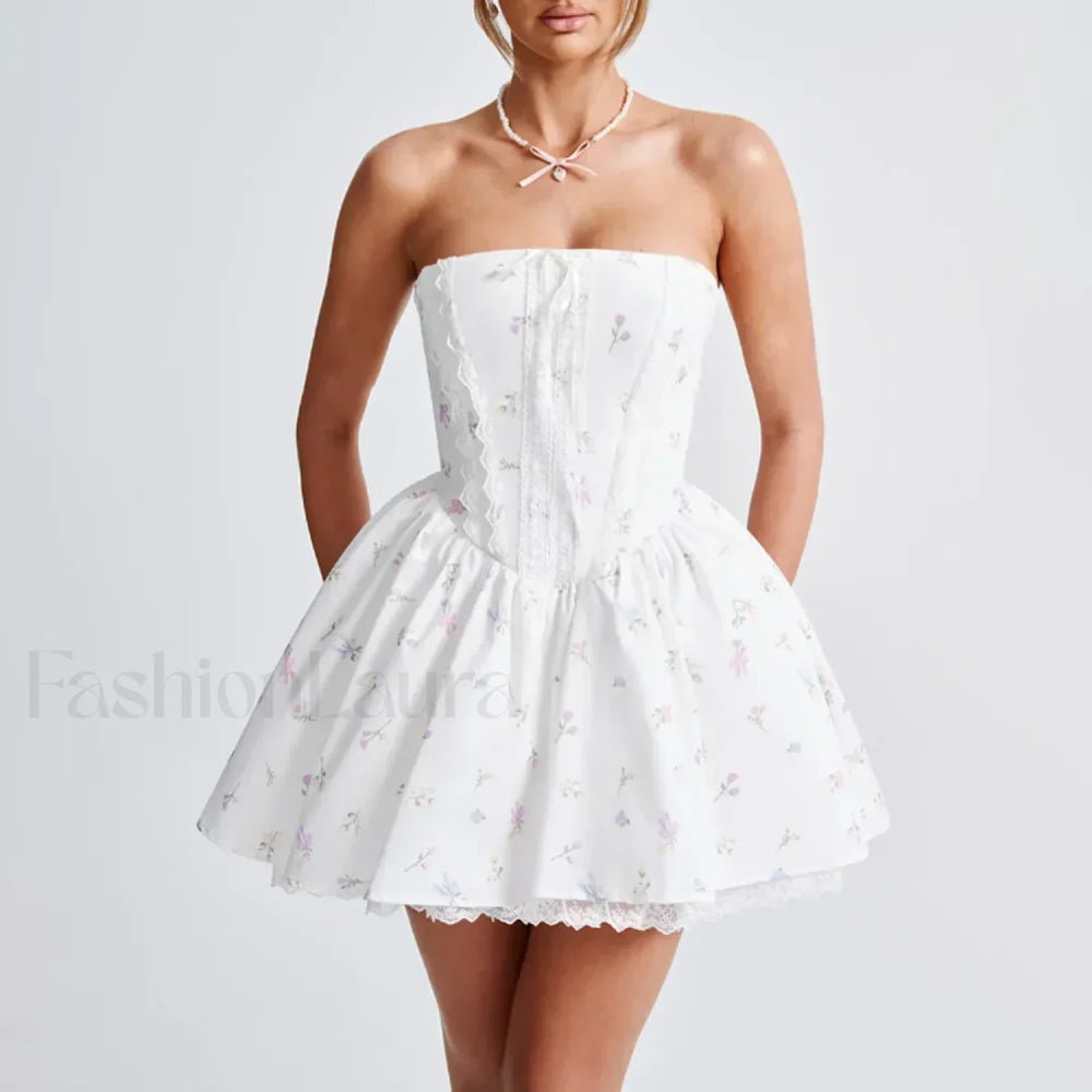 Colorblock Strapless A Line Floral Dress