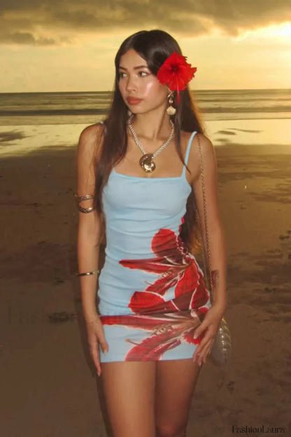 Colorful Printed Waist Slim Spice Girl Mini Dress