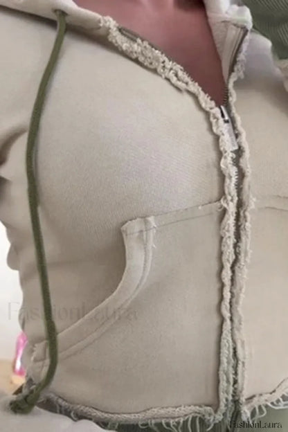 Contrast Color Patchwork Zipper Hoodie