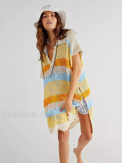 Contrast Color Slit Cut Hollow Cover Up YELLOW / One Size
