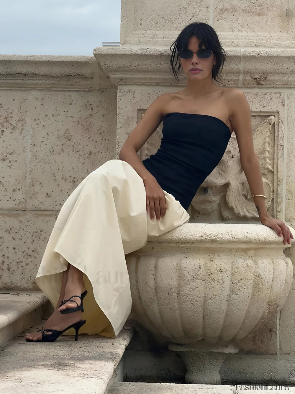 Contrast Color Tube Long Dress Dresses