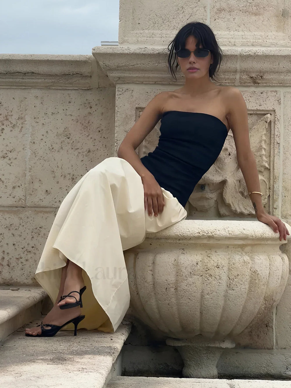 Contrast Color Tube Long Dress Dresses